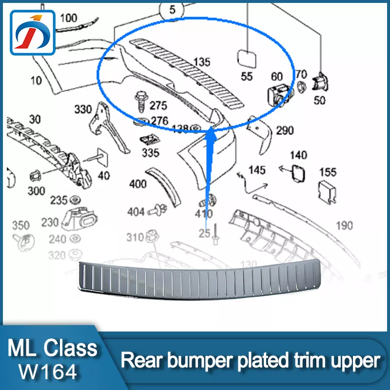 Silver Chrome Trunk Sill Cover Protector Plate ML W164 Rear Bumper Trim