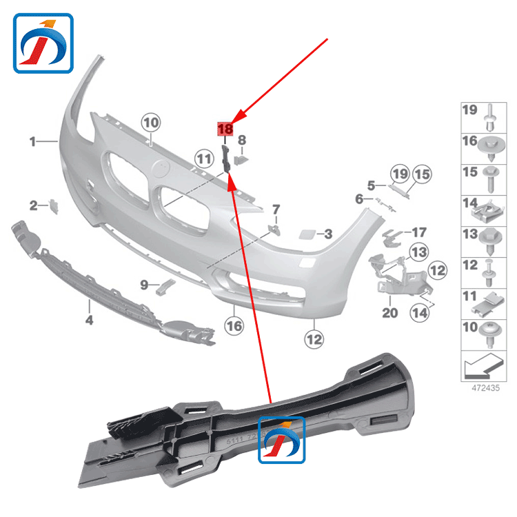 114i 116i 118d 120d F21 F20 Front Bumper Inner Replacement 51117296330