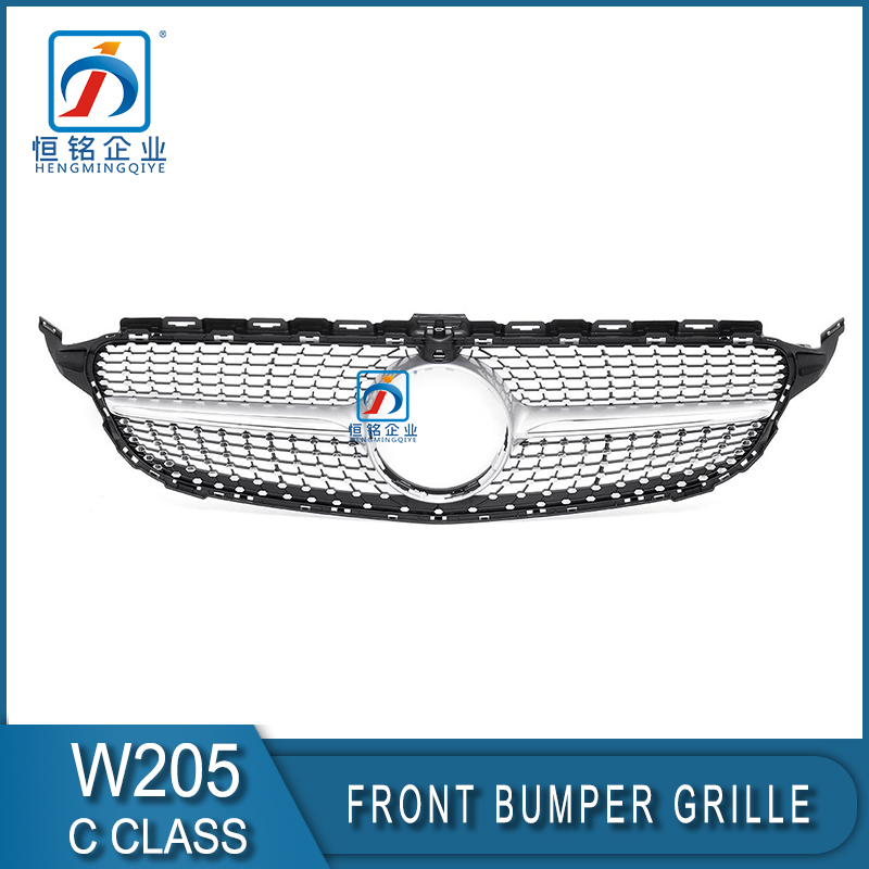 Front Silver Black Star Grille With Hole for W205 C CLASS 205 888 0023