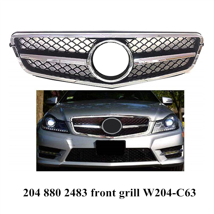 Gloss Chrome Silver W204 Grill for C class W204 C63 AMG front grill